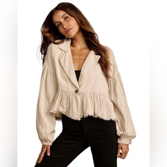 Free People Lyra Beige Tiered Bed Jacket Sz S - Picture 1 of 13
